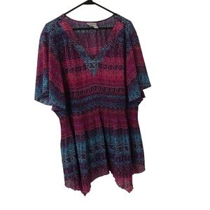 Catherines pleated short sleeve flowy top in pink purple blue size 2X